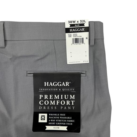 Haggar Mens Premium Comfort Slim Fit Stretch Dress Pants Gray 38x32 - Picture 3 of 4
